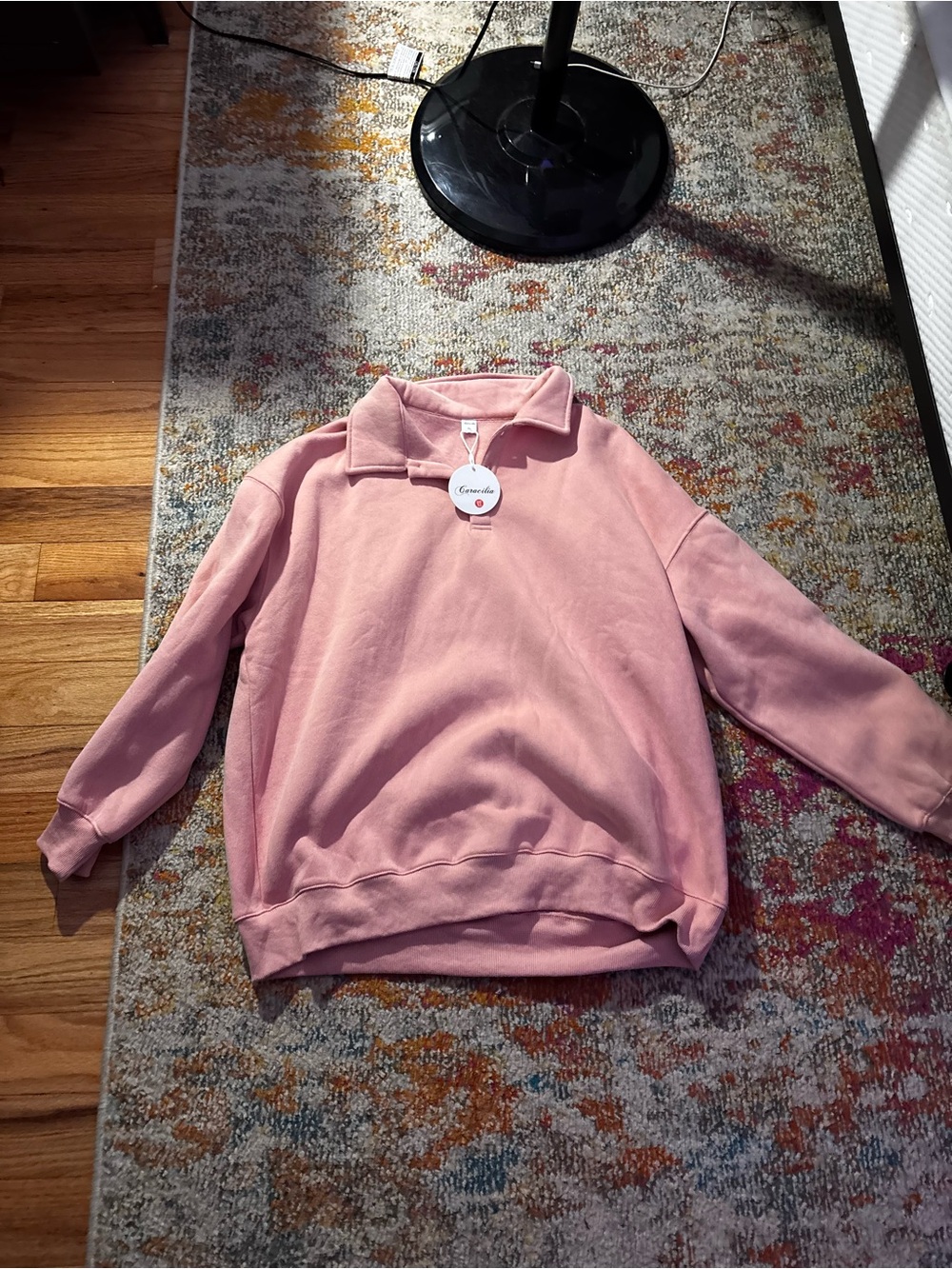 Women’s Pink Quarter-Neck Fleece-Lined Sweater